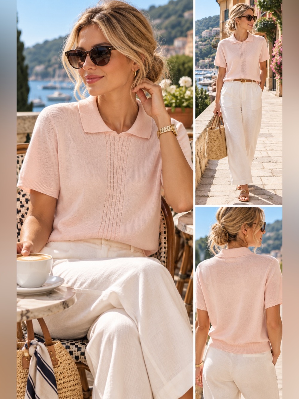 Jones New York Light Blush Pink Short-Sleeve Polo Sweater Tee
